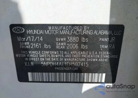 2014 Hyundai Elantra Se из США, поврежденный, VIN 5NPDH4AE1EH507415